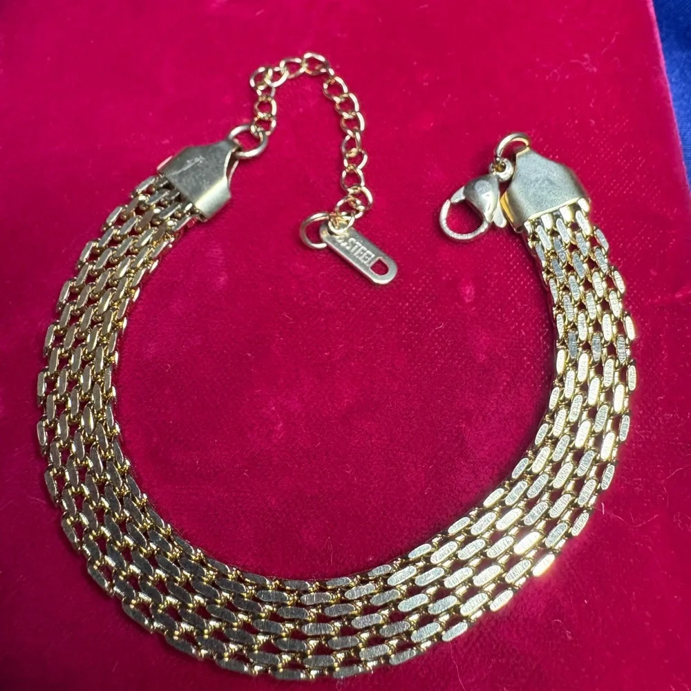 Bracelet Stainless Steel Panthera Link Lobster Clasp Gold Tone